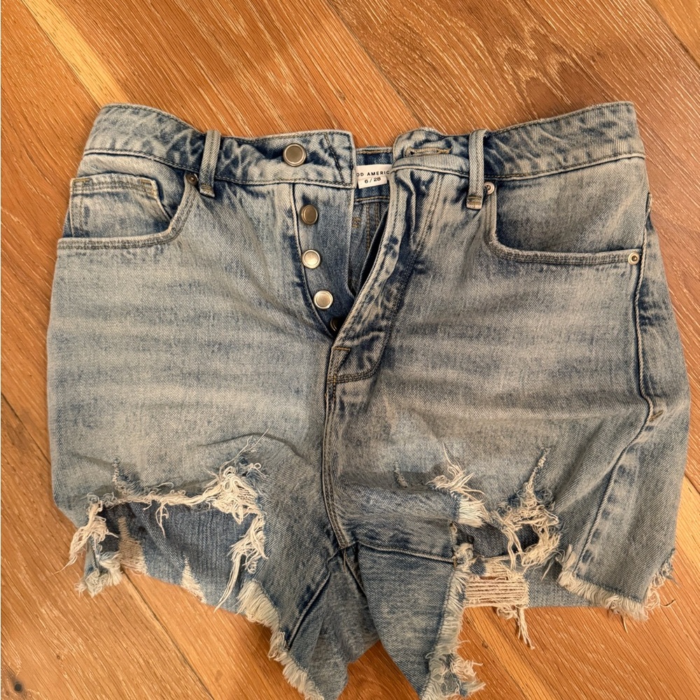 Good American Blue Distressed Jean Shorts